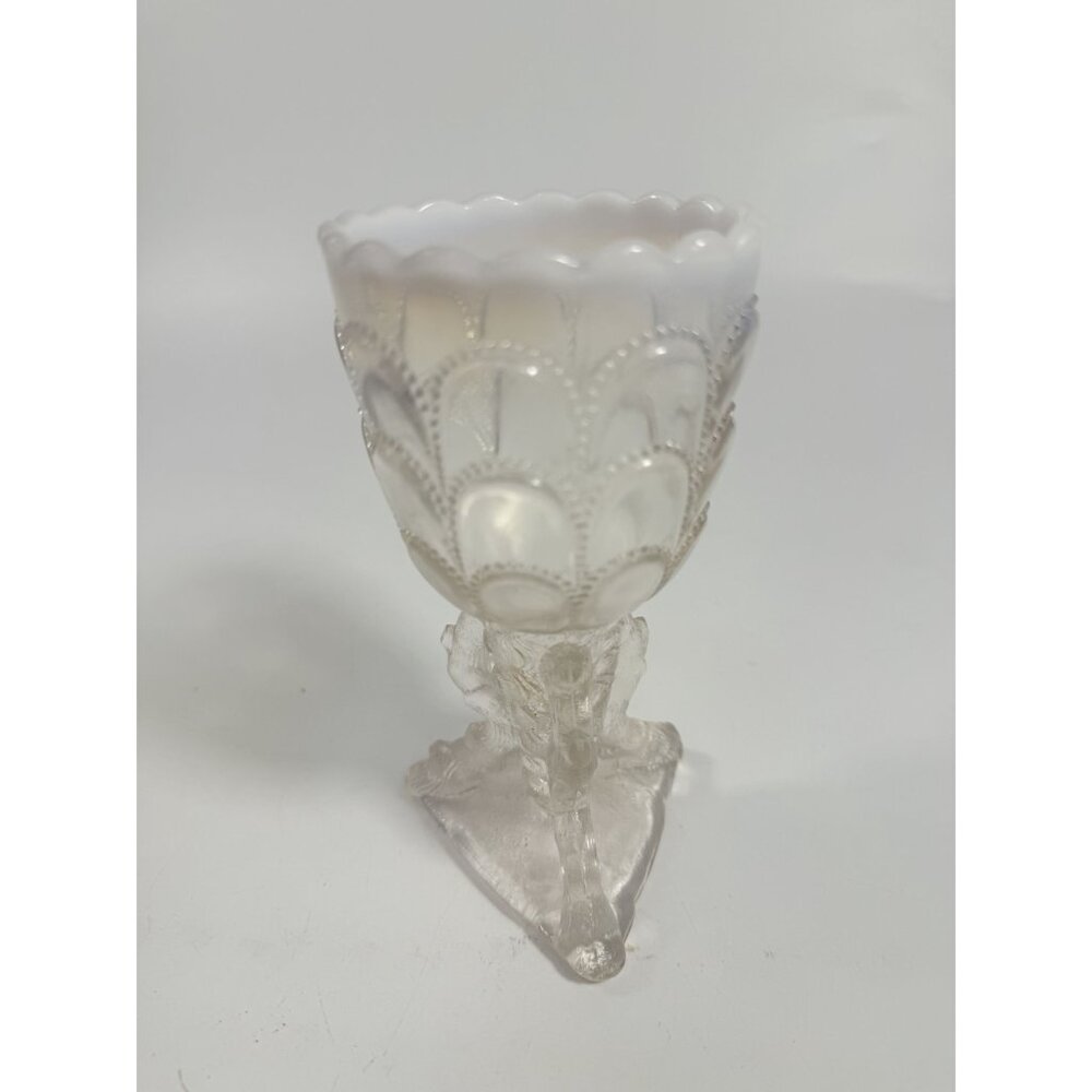 Footed Vase Glass Northwood Beads and Bark White Opalescent Vase Decorative Cup - Picture 10 of 16